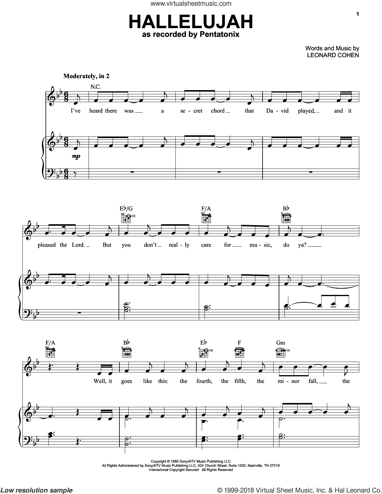 Pentatonix Hallelujah sheet music for voice, piano or guitar