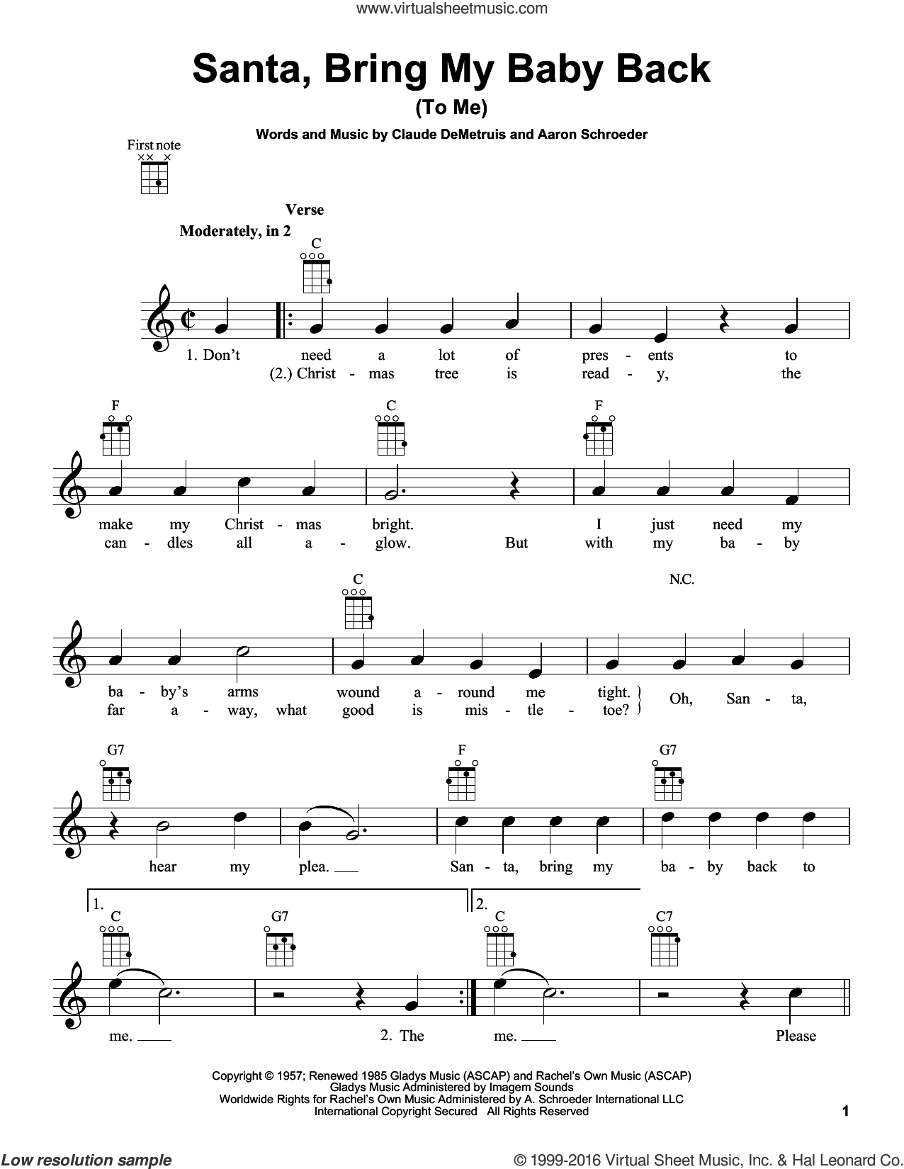 Schroeder - Santa, Bring My Baby Back (To Me) sheet music for ukulele