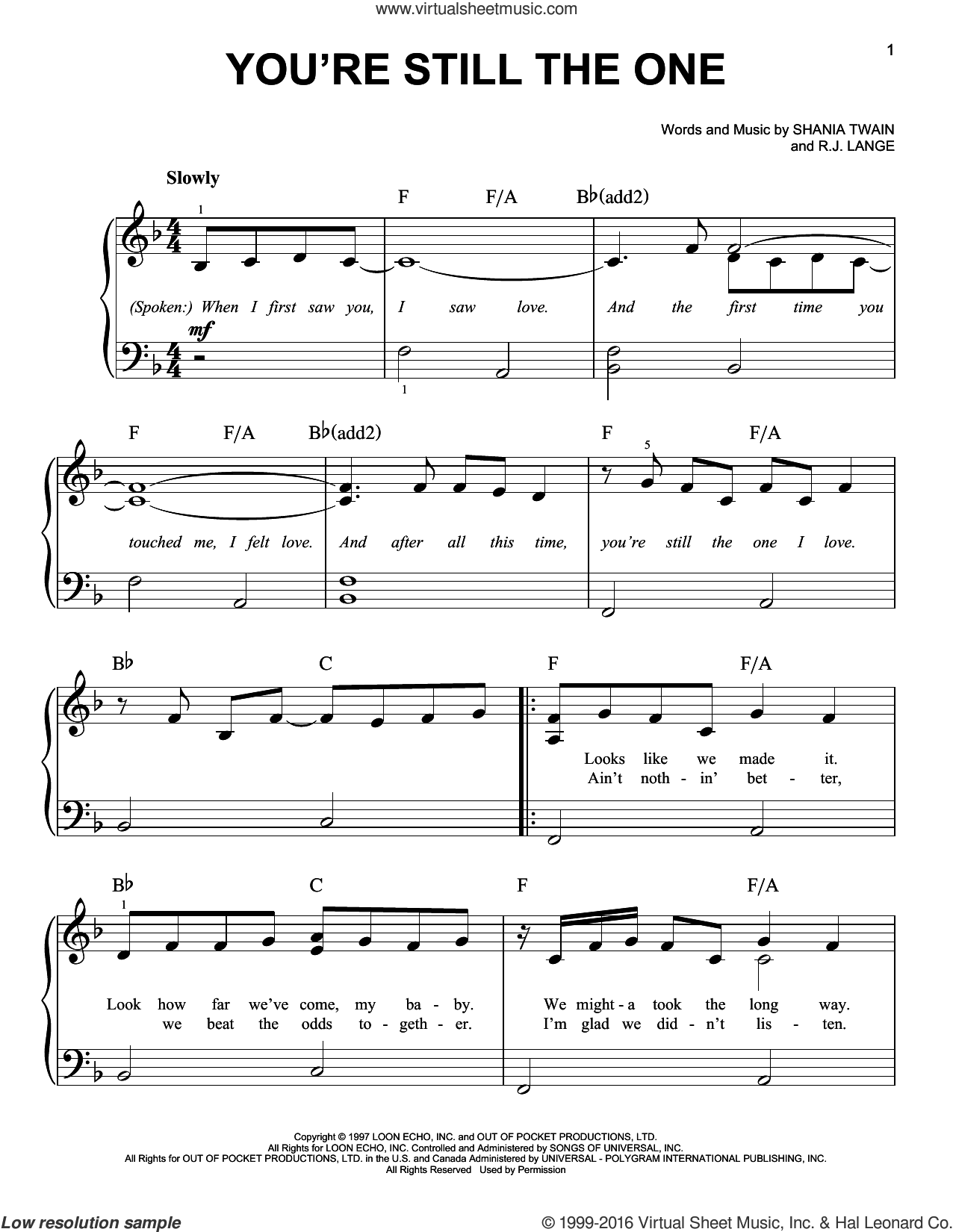 Twain - You're Still The One sheet music for piano solo [PDF]