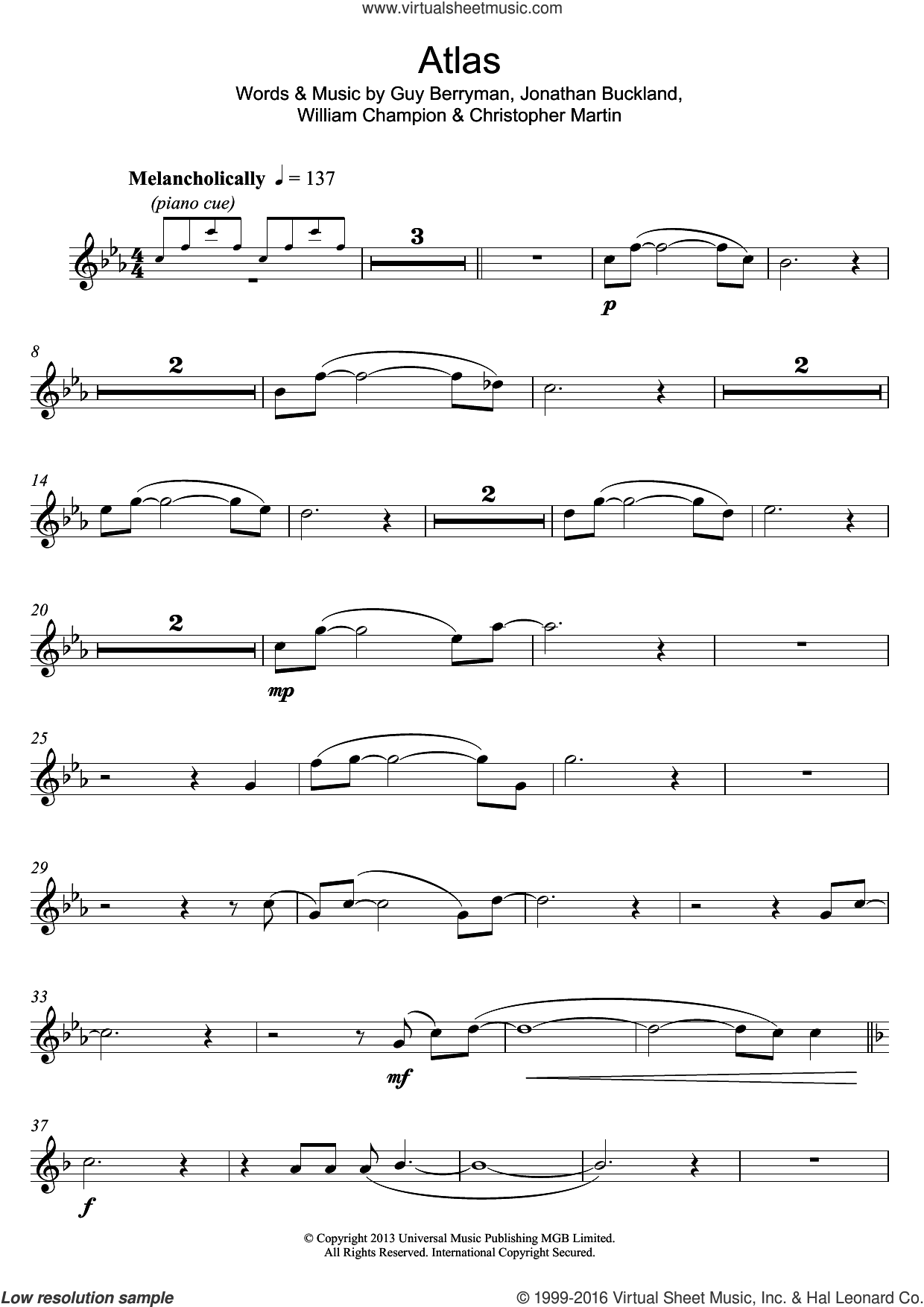 Coldplay - Atlas sheet music for alto saxophone solo [PDF]