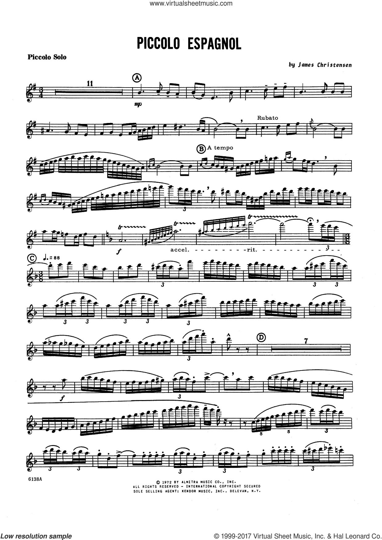 Christensen - Piccolo Espagnol (complete set of parts) sheet music for