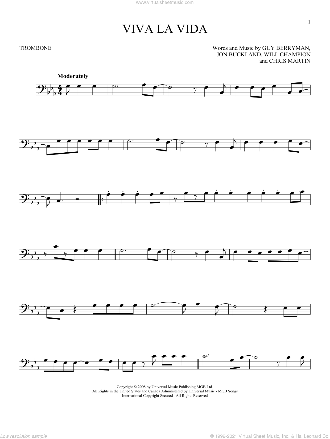 Coldplay - Viva La Vida sheet music for trombone solo [PDF]