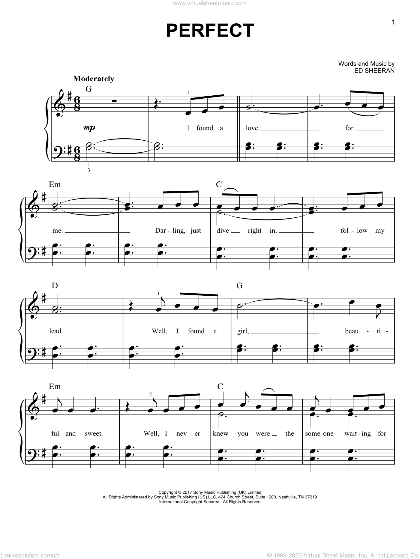 Sheeran - Perfect sheet music for piano solo [PDF-interactive]