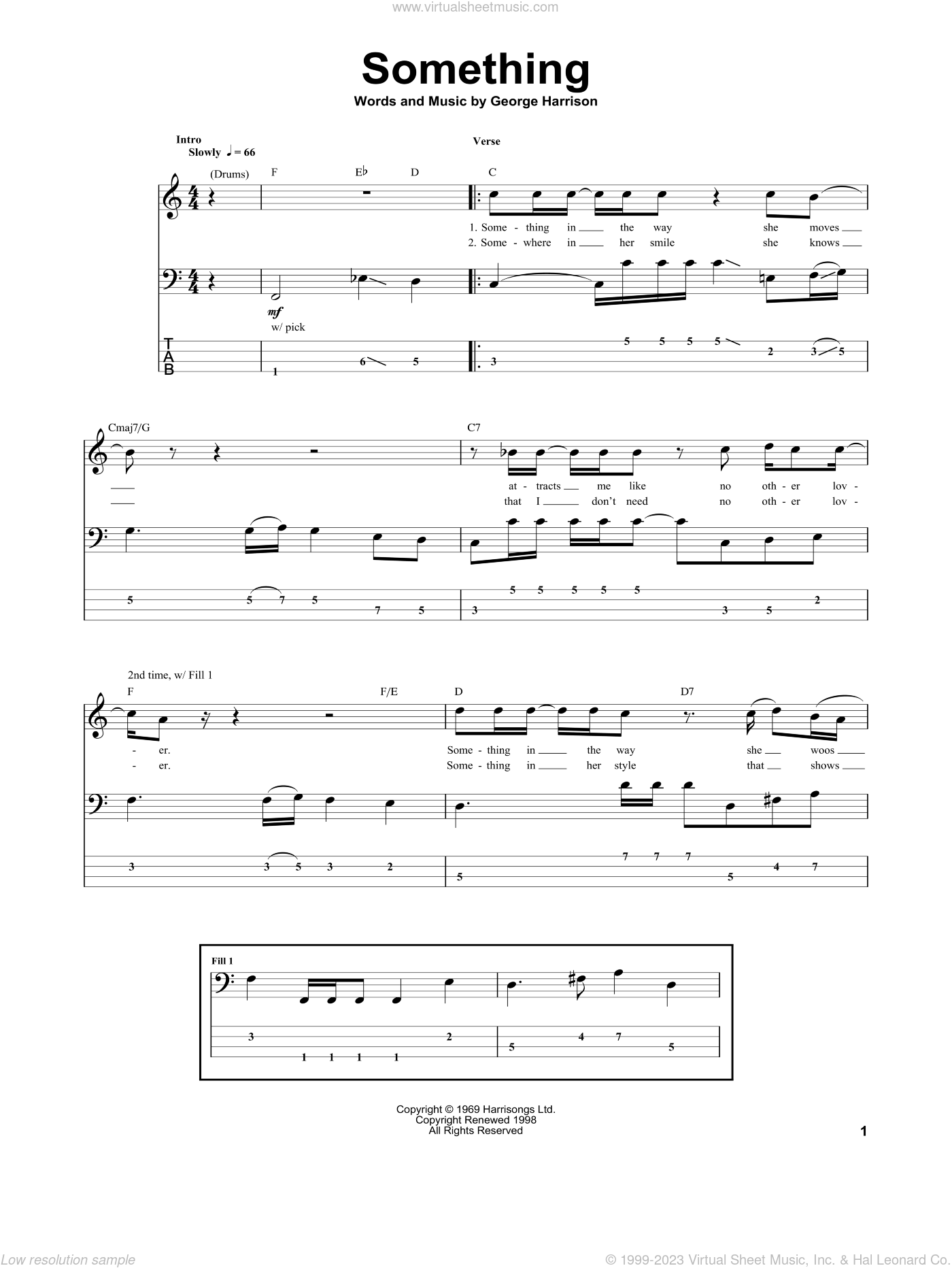 Beatles - Something sheet music for bass (tablature) (bass guitar)