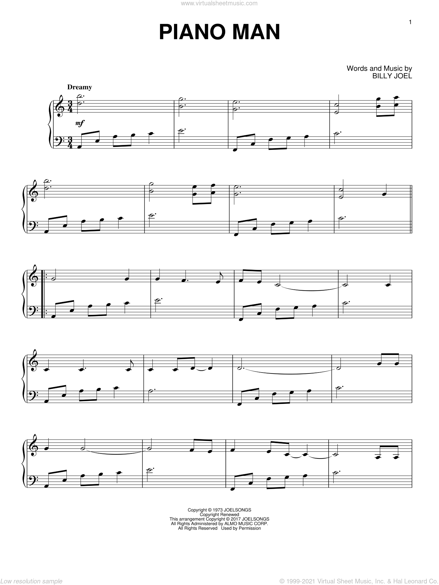 Joel - Piano Man, (intermediate) sheet music for piano solo