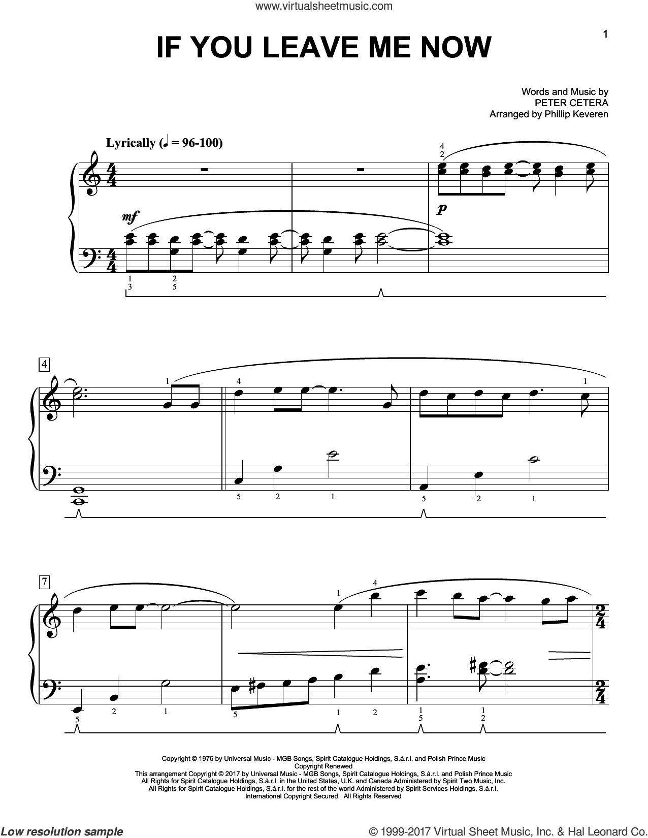 Cetera - If You Leave Me Now sheet music for piano solo PDF