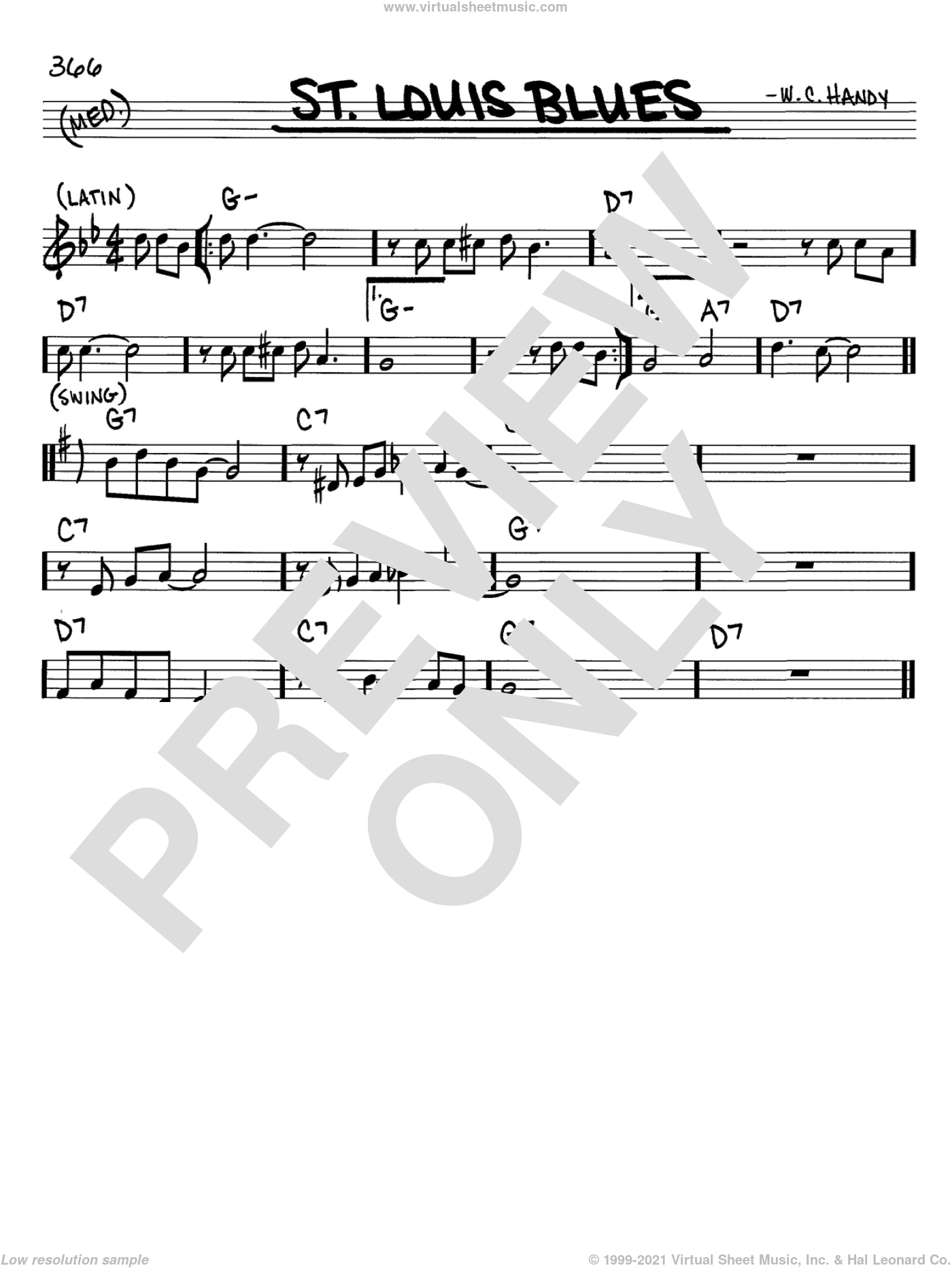 Handy - St. Louis Blues sheet music (real book - melody and chords) (in C)