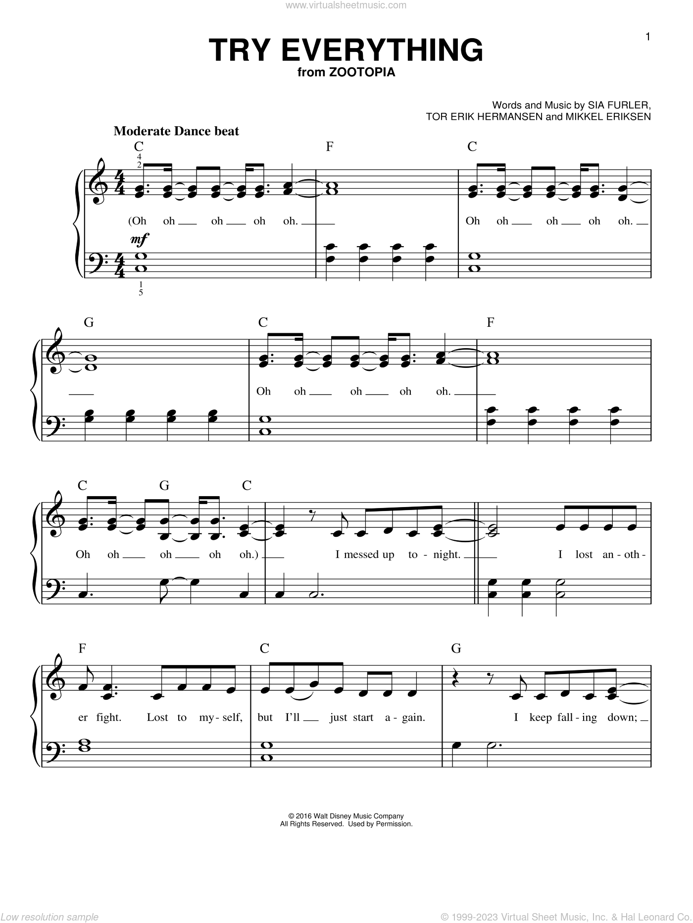 Shakira - Try Everything sheet music for piano solo [PDF]1276 x 1650