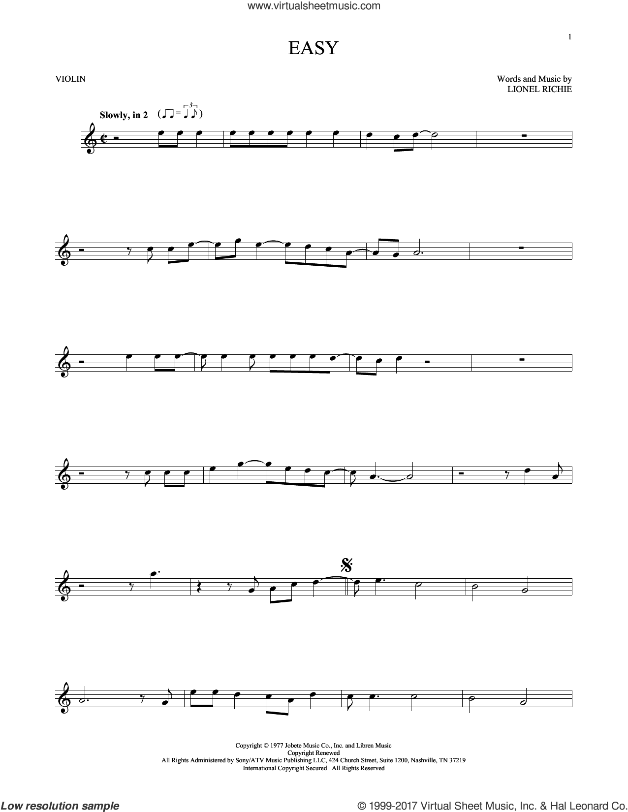 Commodores - Easy sheet music for violin solo [PDF-interactive]