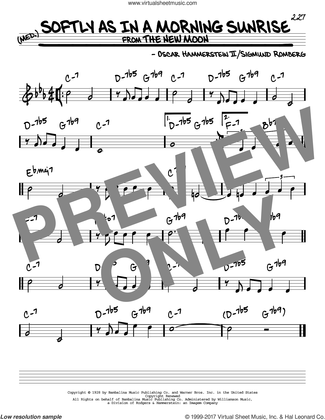 Hammerstein - Softly As In A Morning Sunrise sheet music (real book - melody and chords) (real book)