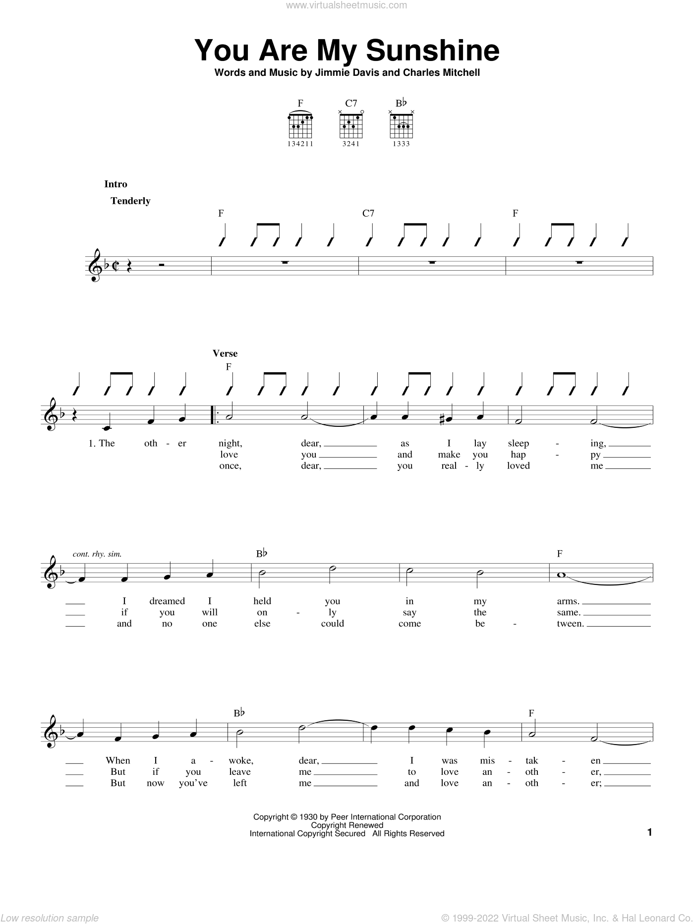 Charles - You Are My Sunshine sheet music for guitar solo (chords)