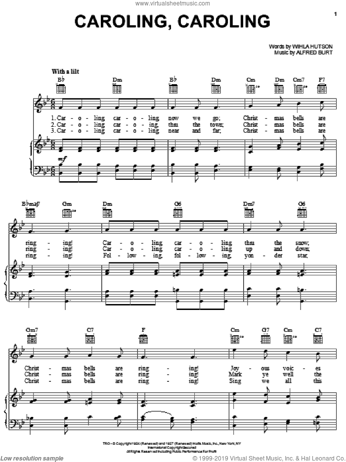Cole Caroling, Caroling sheet music for voice, piano or guitar