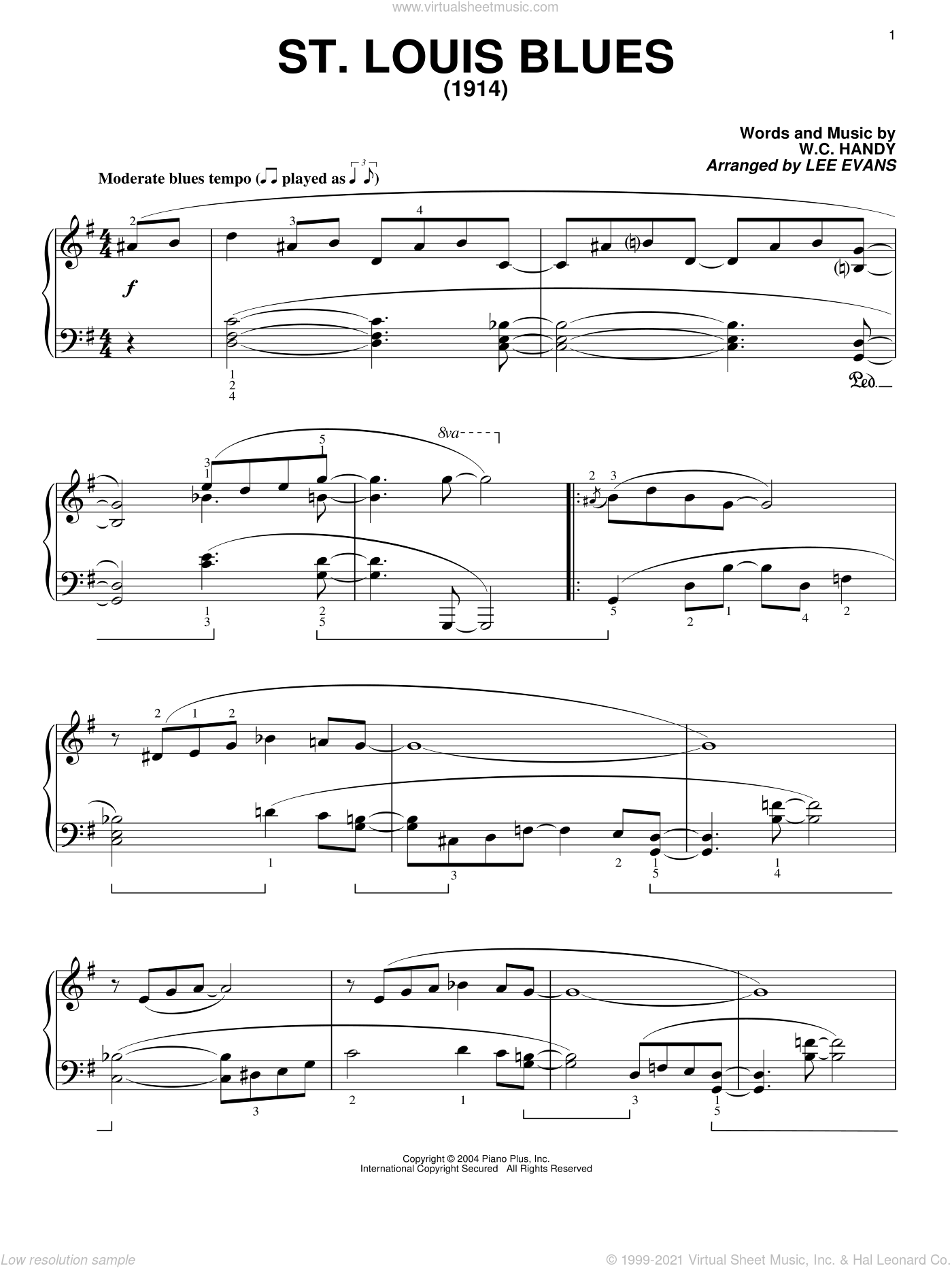 Handy - St. Louis Blues, (intermediate) sheet music for piano solo