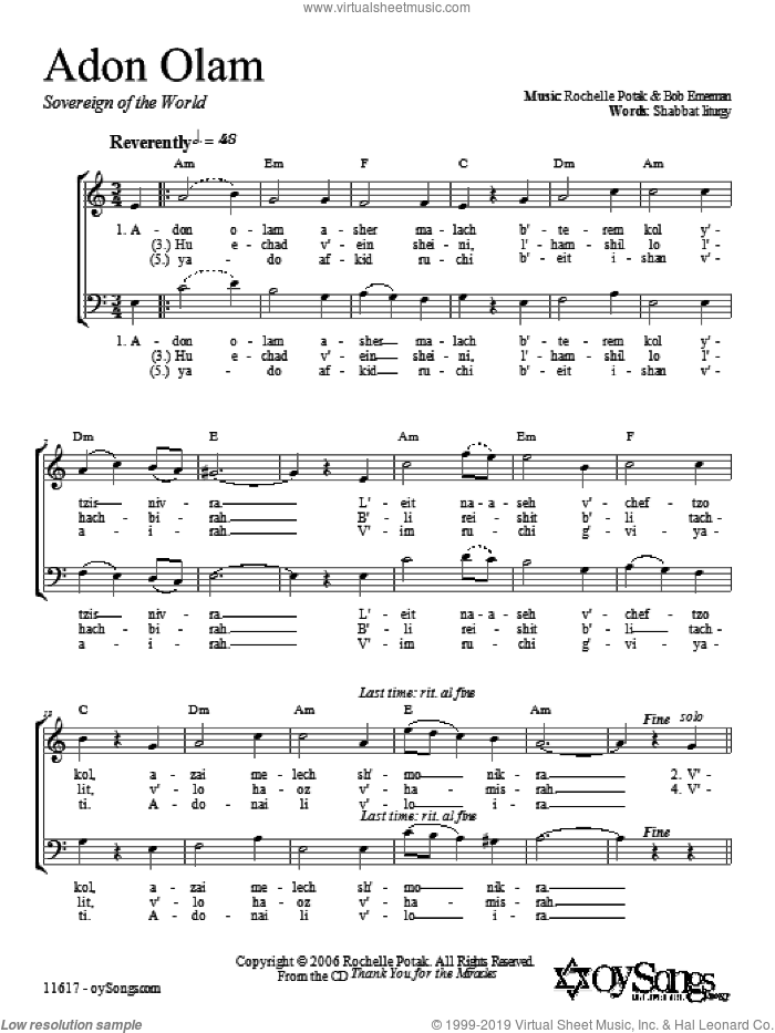 Harmony Adon Olam sheet music for choir (2Part) [PDF]