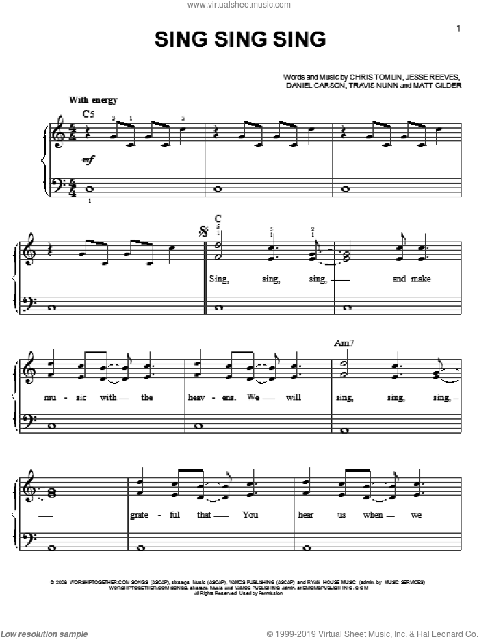 Tomlin - Sing, Sing, Sing, (easy) sheet music for piano solo