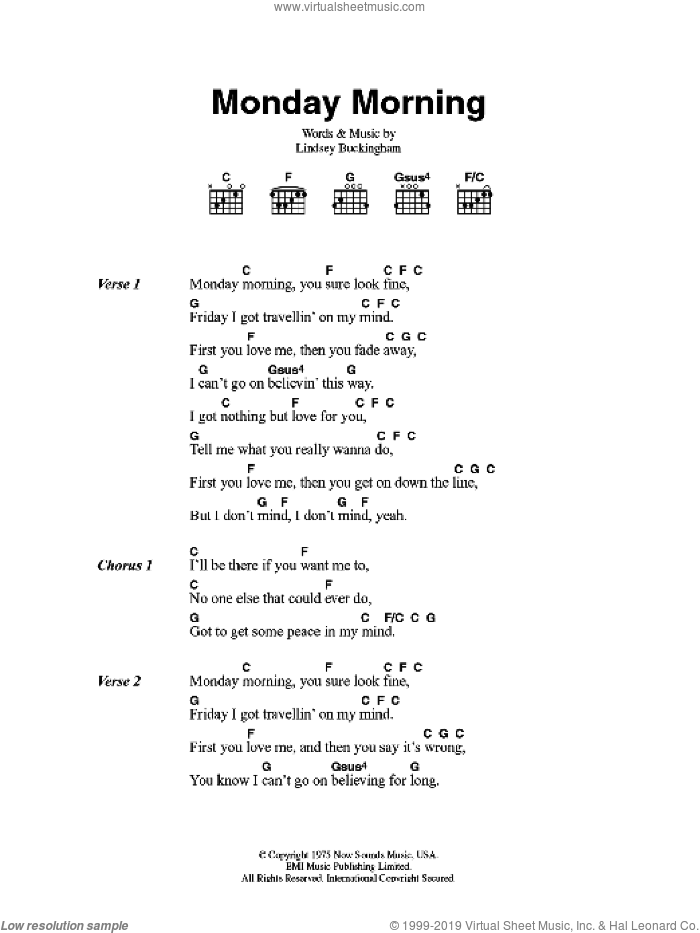 Mac - Monday Morning sheet music for guitar (chords) PDF