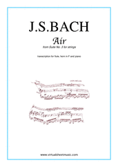 Johann Sebastian Bach: Air from Suite No.3 (on the G string) sheet music to download for flute, horn and piano