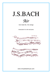 Johann Sebastian Bach: Air from Suite No.3 (on the G string) sheet music to download instantly for violin & piano
