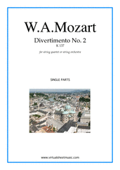 Wolfgang Amadeus Mozart: Divertimento No.2 K137 (parts) sheet music to download instantly for string quartet or string orchestra